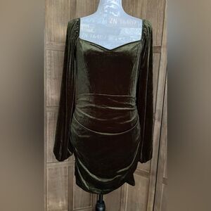 Cider green velour scoop neck dress.